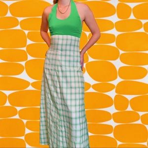 VTG 70’s Handmade Green Halter Neck Picnic Dress